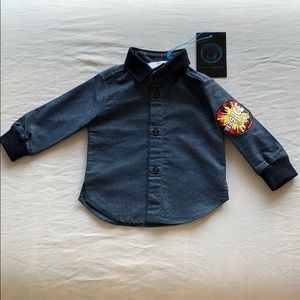 NWT! Young Versace denim button-up shirt 6mos